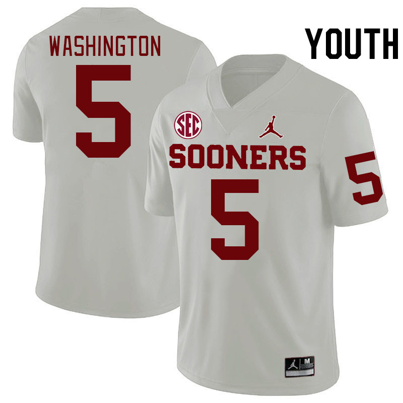 Youth #5 Woodi Washington Oklahoma Sooners 2024 SEC Conference College Football Jerseys-White